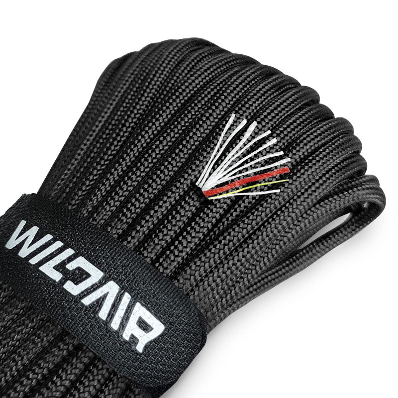 WILDAIR Survival Paracord Parachute Fire Cord Survival Ropes 4-in-1 100Ft 5/32" Diameter U.S. Military Type III with Integrated Fishing Line, Fire-Starter Tinder (Black) - Image 1